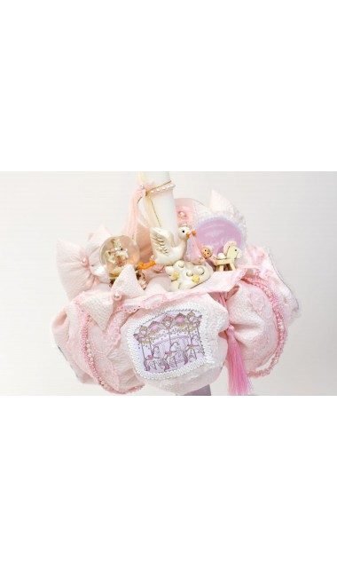 Lumanare de botez personalizata prin brodarea unui carusel, 45cmx4cm, Baby Candle Carousel 6